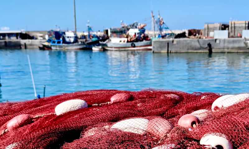 Used fishing nets in the Essaouira harbour in Morocco. These fishing nets are up-cycled to Fischnetz with Benefits.